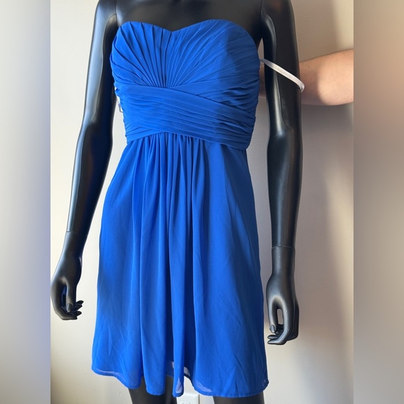 DAVID’S BRIDAL Cobalt Blue Short Chiffon Strapless Mini Dress Size 8 - Picture 3 of 8